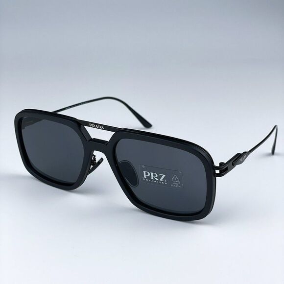 NEW Prada PR57ZS 1BO5Z1 Matte Black Polarized Grey Pilot Metal Unisex Suglasses - Picture 4 of 11